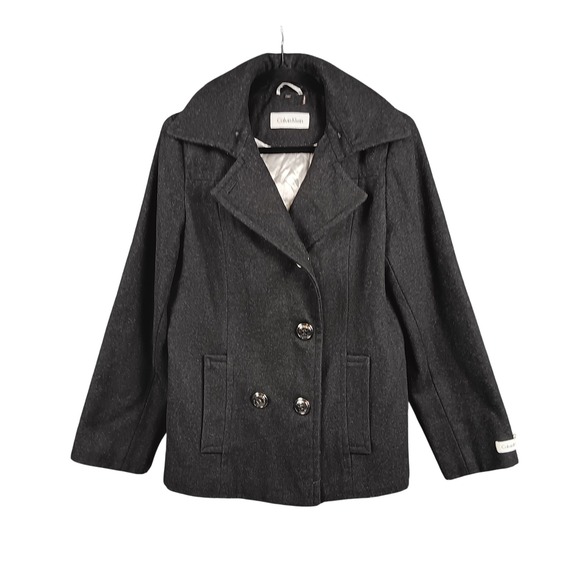 Calvin Klein Jackets & Blazers - Calvin Klein Women Wool Blend Double Breasted Hooded Peacoat  Charcoal Gray M‎